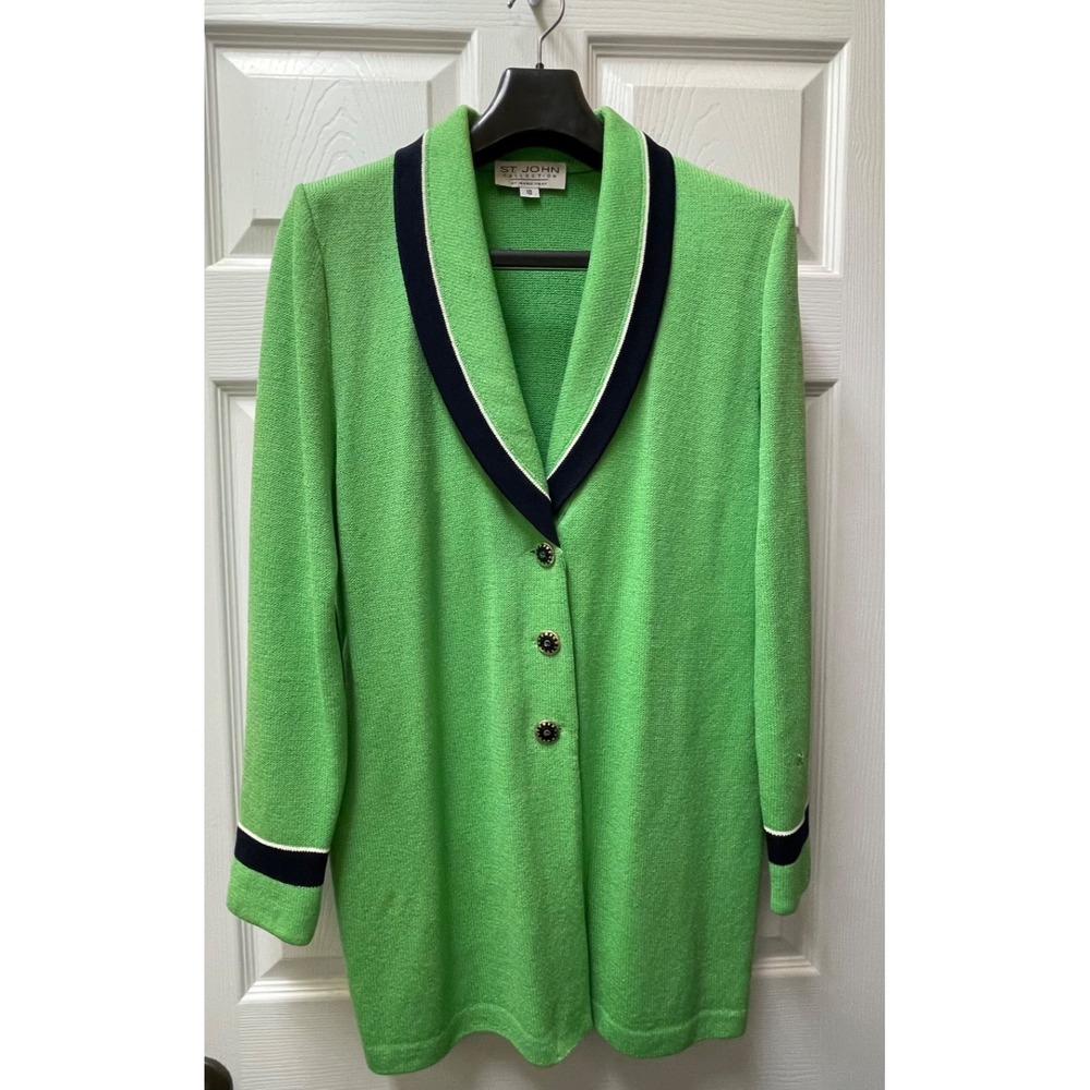 Vintage St. John Collection By Marie Gray Santana Knit Green Blazer Jacket Sz 10 - Picture 2 of 16